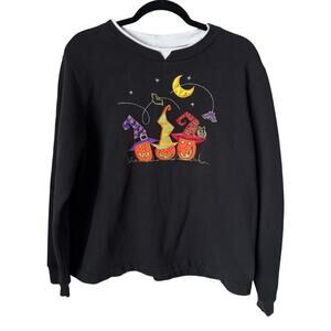 Vintage Halloween Sweatshirt Womens XL Spooky Pumpkins Crewneck Witchy Cozy